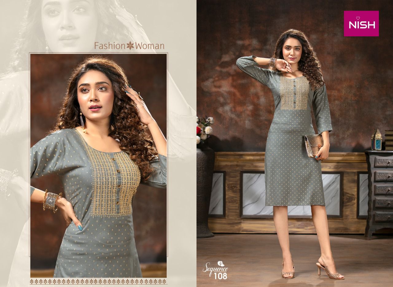 Nish Sequence Ethnic Wear Designer Rayon Printed Kurti Collection